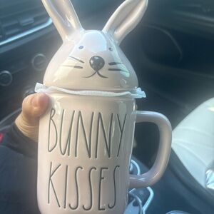 Rae Dunn Pink Bunny Kisses Ceramic Mug with Bunny Lid color is baby pink 🩷